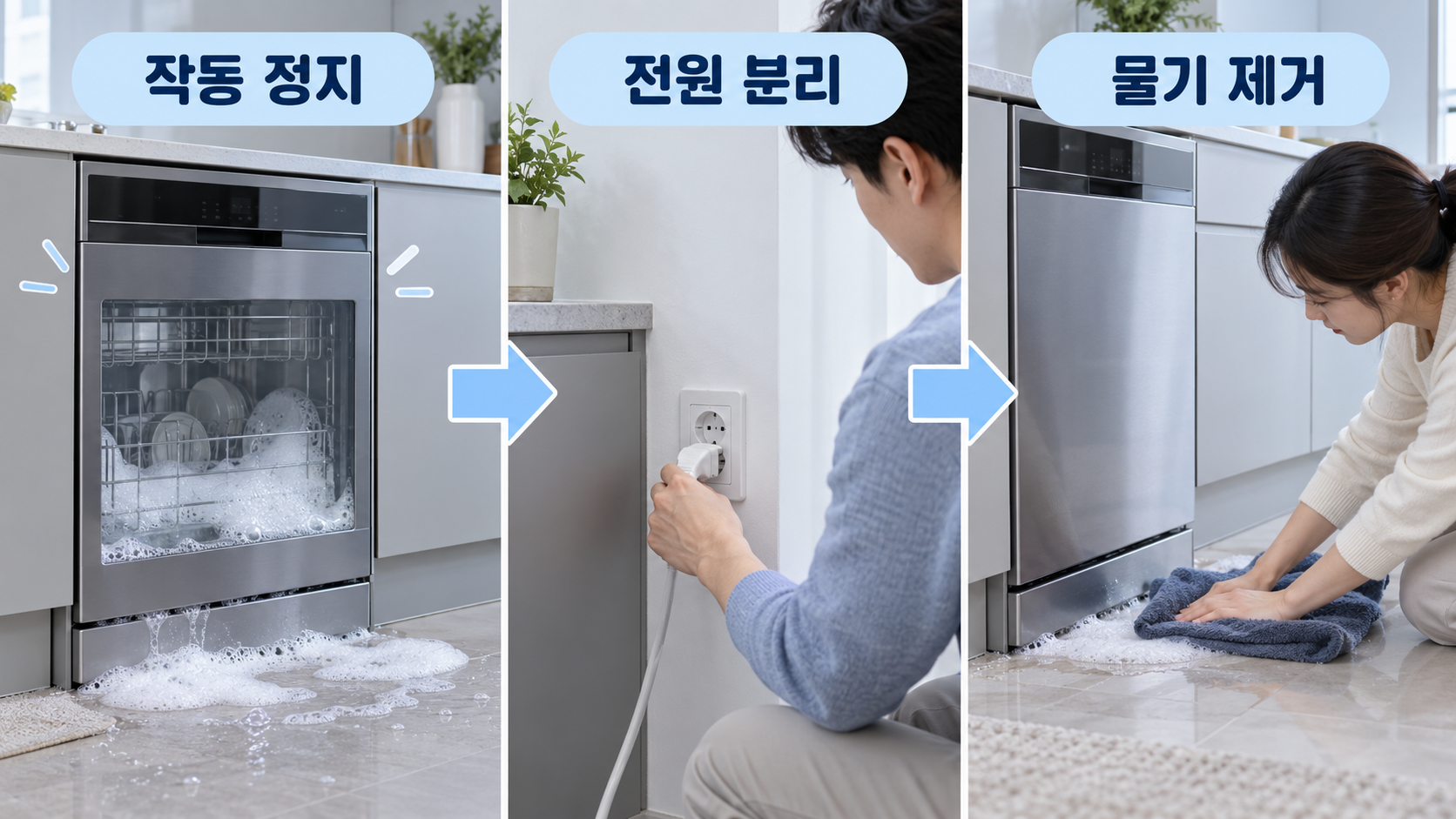 전원 분리와 바닥 물기 제거