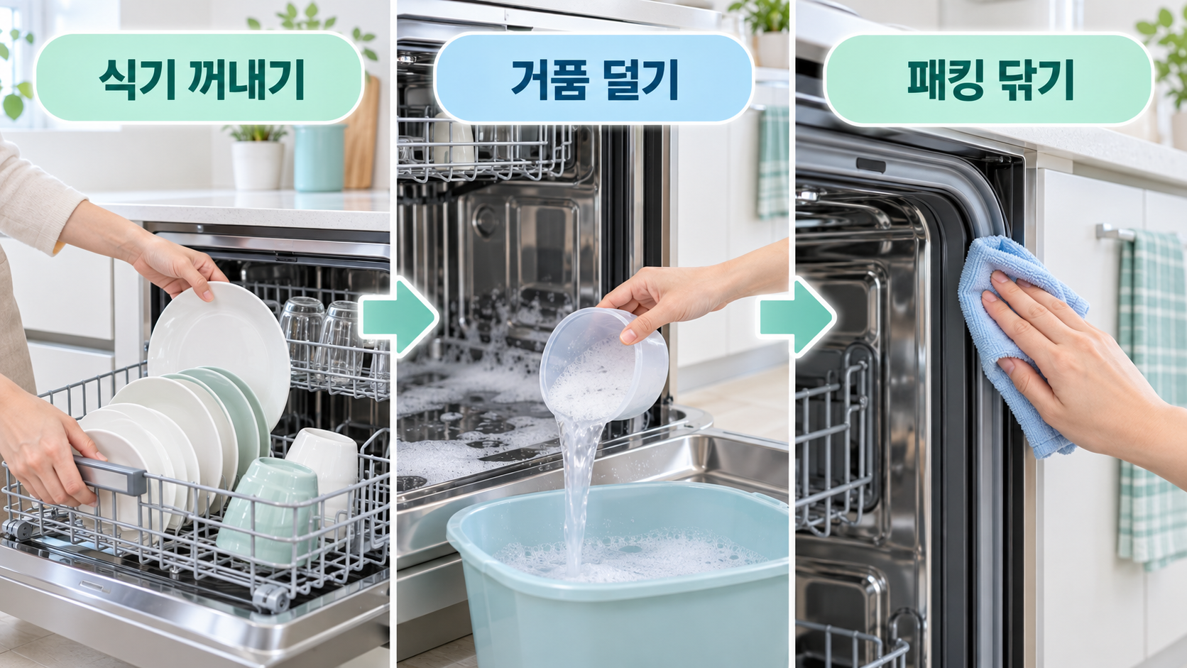 식기와 거품 안전하게 비우기
