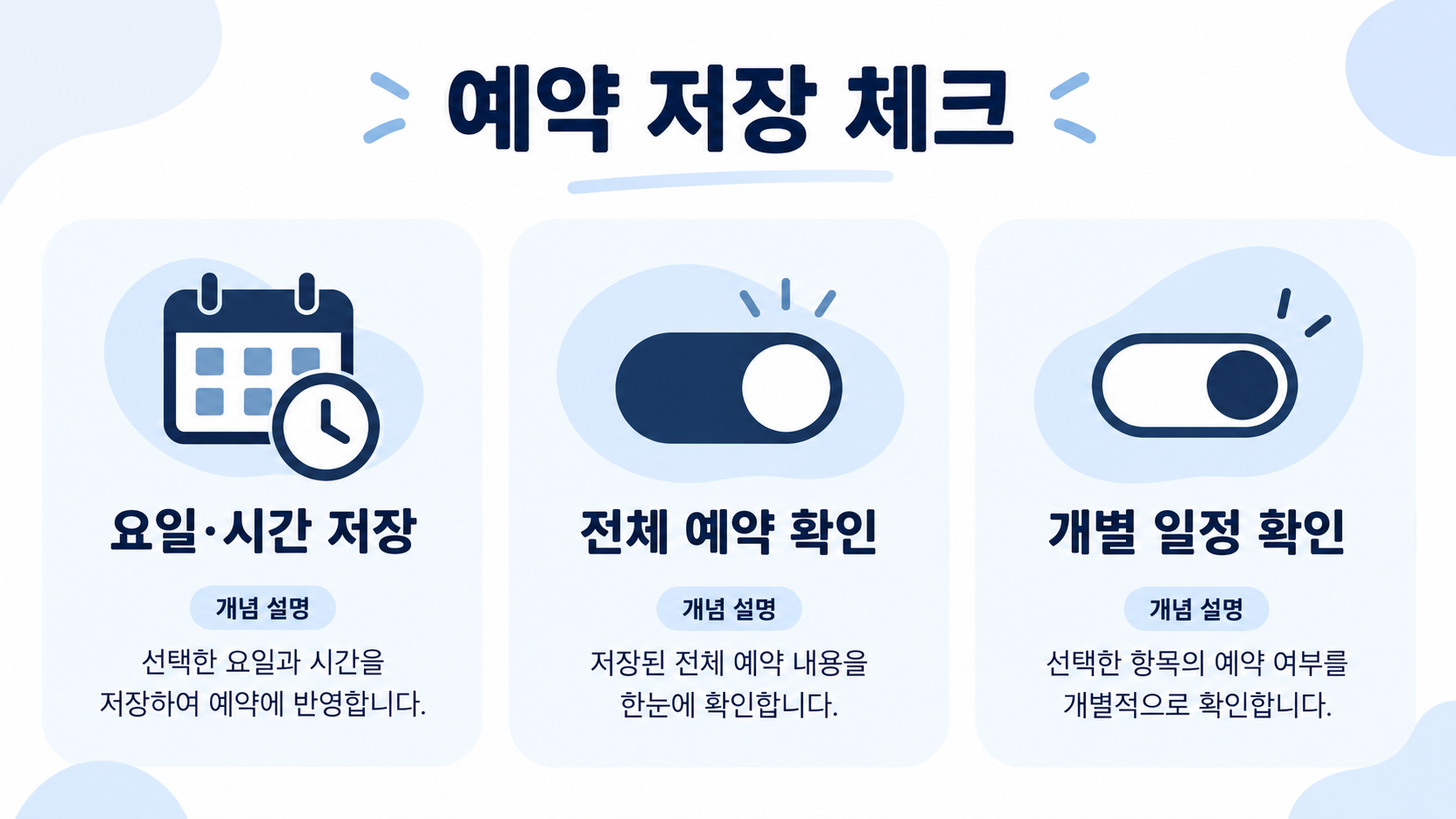 요일·시간과 전체·개별 설정 확인