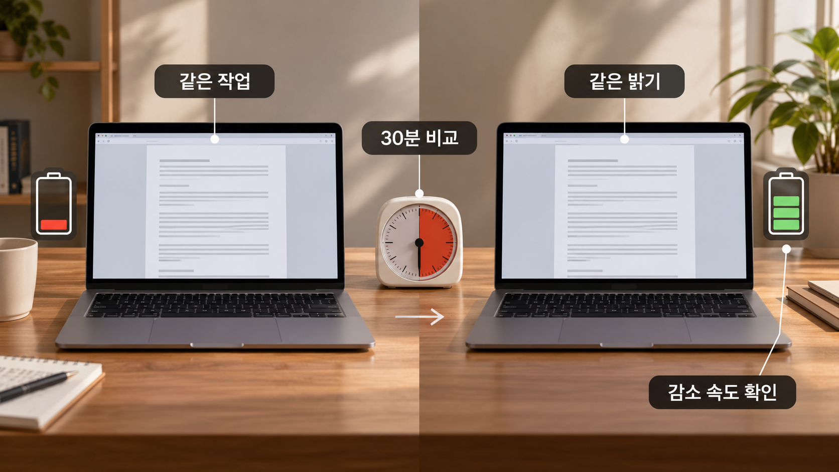 설정 전후 배터리 비교