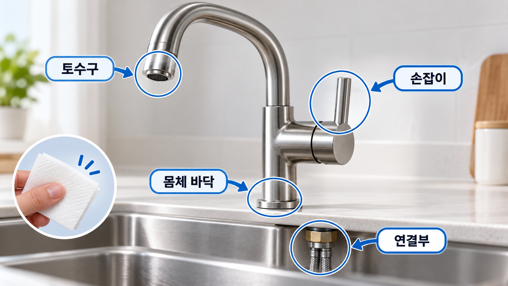 수도꼭지 물샘 네 위치