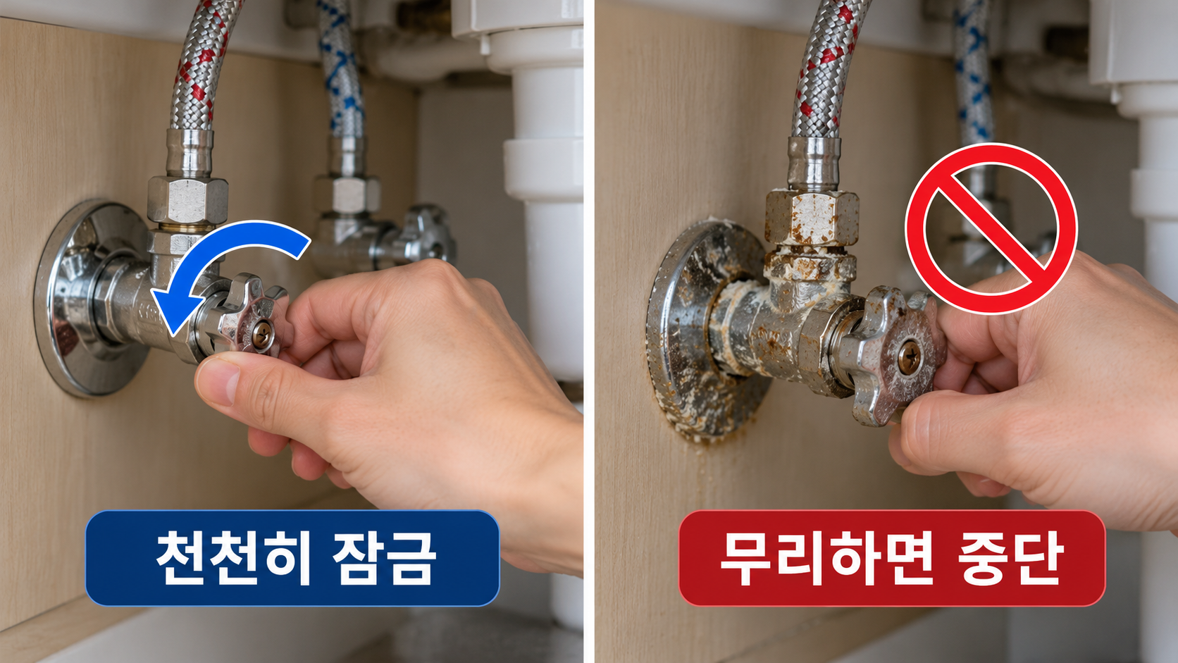 앵글밸브 안전 차단